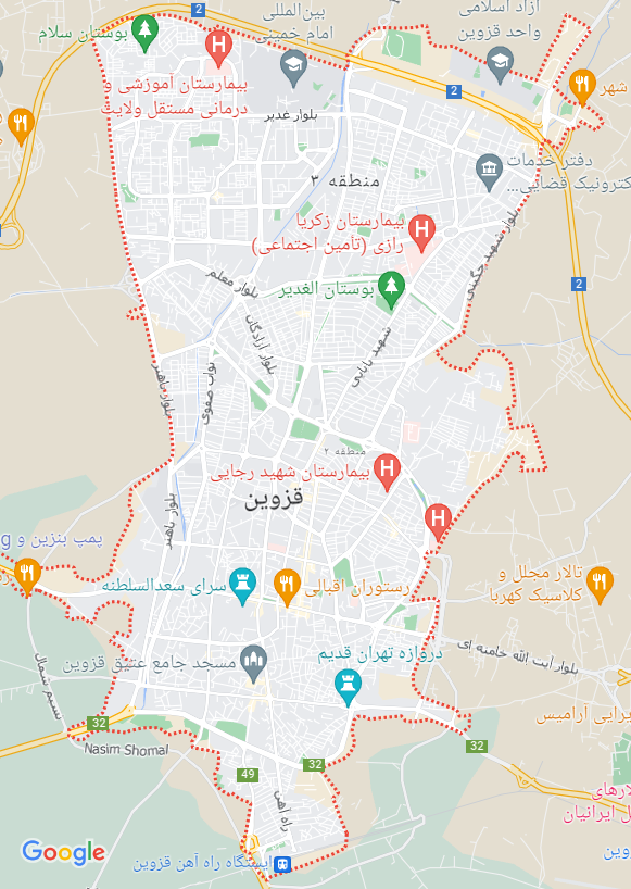 نقشه قزوین در گوگل مپ
